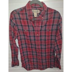 Duluth Trading Co Plaid Flannel Shirt Red 100% Cotton Men's S Small Trim Fit